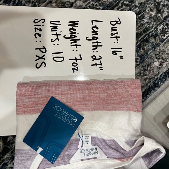 Market & Spruce Striped Short Sleeve Tee Cream Multicolor Size Petite XS NWT - Picture 8 of 9